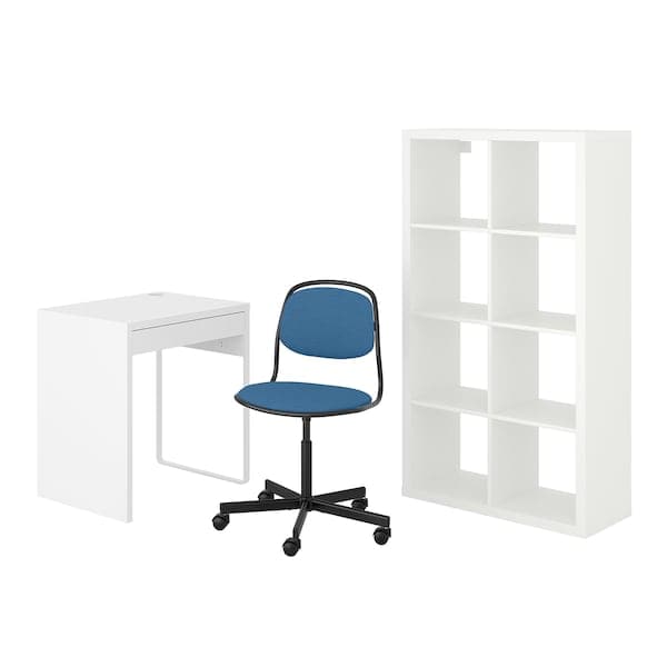MICKE/ÖRFJÄLL / KALLAX Desk/storage element - and swivel chair white/blue/black