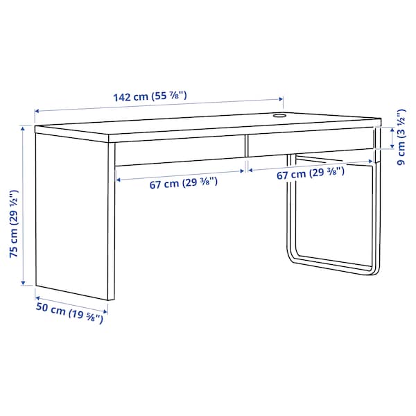 MICKE - Desk, black-brown, 142x50 cm - best price from Maltashopper.com 60244745