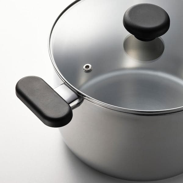 MIDDAGSMAT - Pot with lid, clear glass/stainless steel, 5 l - best price from Maltashopper.com 80463713