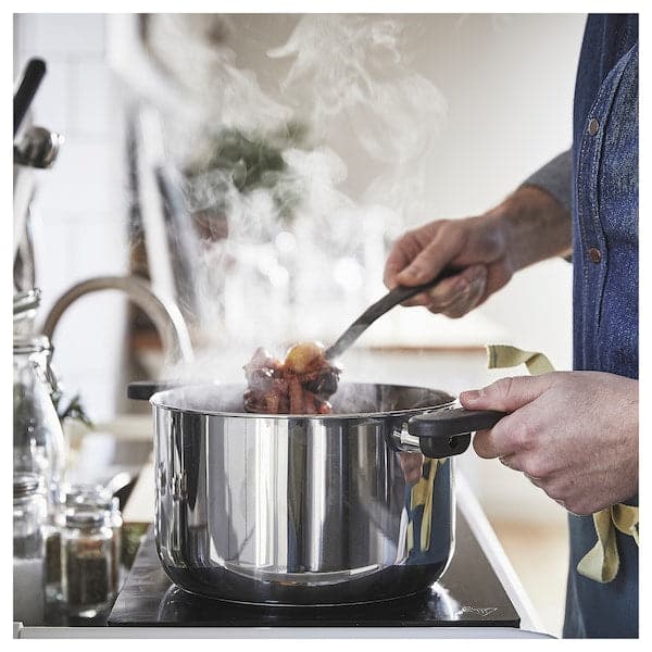 MIDDAGSMAT - Pot with lid, clear glass/stainless steel, 5 l - best price from Maltashopper.com 80463713