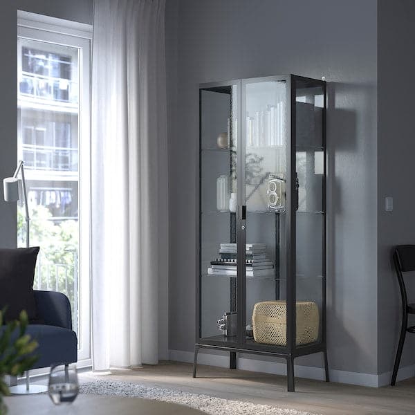 MILSBO - Glass-door cabinet, anthracite, 73x175 cm - best price from Maltashopper.com 30396448