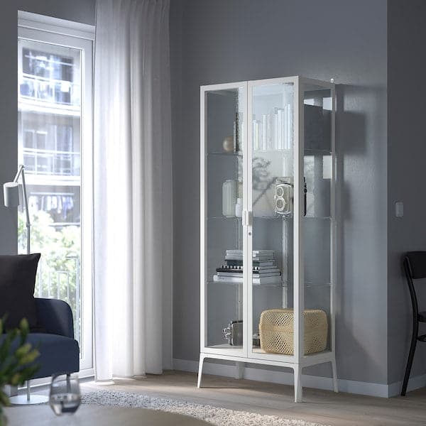 MILSBO - Glass-door cabinet, white, 73x175 cm - best price from Maltashopper.com 00396416