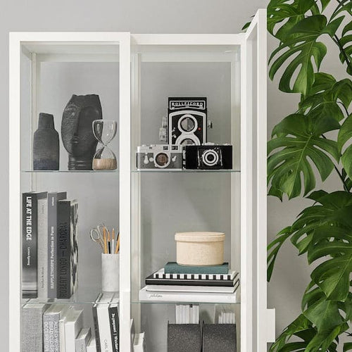 MILSBO - Glass-door cabinet, white, 73x175 cm
