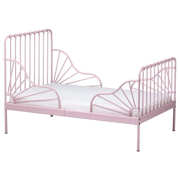 MINNEN - Ext bed frame with slatted bed base, light pink, 80x200 cm - best price from Maltashopper.com 79418806