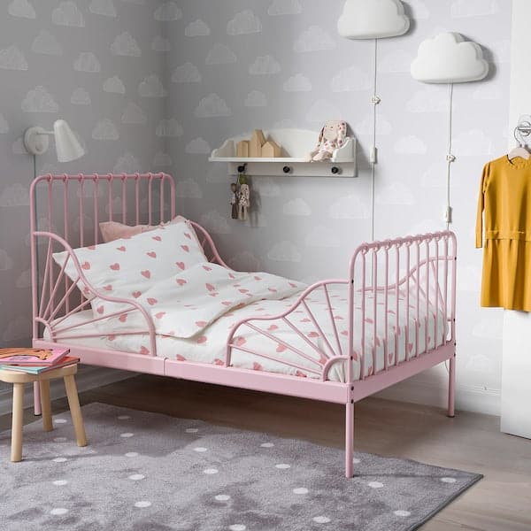 MINNEN - Ext bed frame with slatted bed base, light pink, 80x200 cm - best price from Maltashopper.com 79418806
