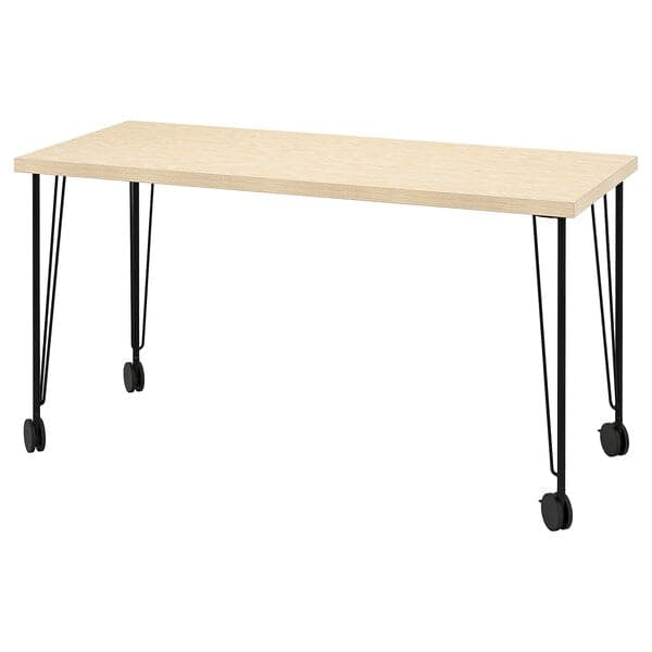 MITTCIRKEL / KRILLE - Desk, lively pine effect black, 140x60 cm