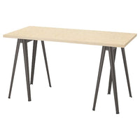 MITTCIRKEL / NÄRSPEL - Desk, lively pine effect/dark grey, 140x60 cm - best price from Maltashopper.com 09508749