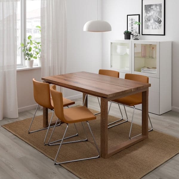 MÖRBYLÅNGA / BERNHARD - Table and 4 chairs, oak veneer/brown ocher Mjuk,140x85cm