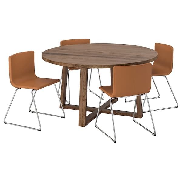 MÖRBYLÅNGA / BERNHARD - Table and 4 chairs, stained oak veneer brown/Mjuk ochre brown, 145 cm