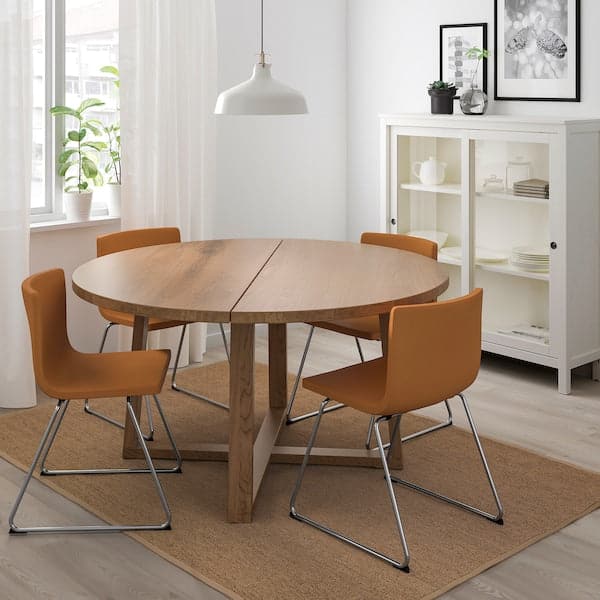 MÖRBYLÅNGA / BERNHARD - Table and 4 chairs, stained oak veneer brown/Mjuk ochre brown, 145 cm