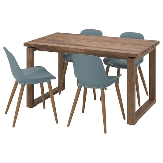 Ikea MÖRBYLÅNGA / GRÖNSTA - Table and 4 chairs, oak veneer brown stained/grey-turquoise, 140x85 cm