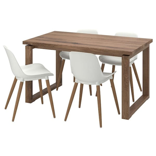 Ikea MÖRBYLÅNGA / GRÖNSTA - Table and 4 chairs, oak veneer brown stained/white, 140x85 cm