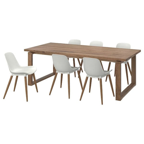 MÖRBYLÅNGA / GRÖNSTA table and 6 chairs, oak veneer brown stained/white, 220x52 cm