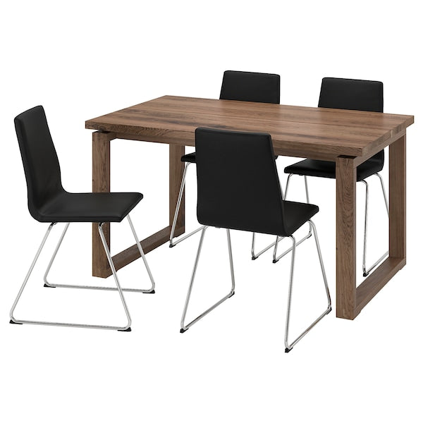 MÖRBYLÅNGA / LILLÅNÄS - Table and 4 chairs, stained oak veneer brown/chrome Bomstad black,140x85 cm