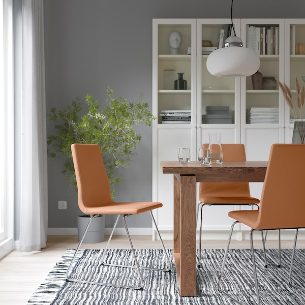 MÖRBYLÅNGA / LILLÅNÄS - Table and 4 chairs, Bomstad ochre brown stained oak veneer,140x85 cm