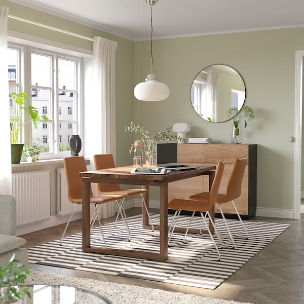 MÖRBYLÅNGA / LILLÅNÄS - Table and 4 chairs, Bomstad ochre brown stained oak veneer, 140x85 cm - best price from Maltashopper.com 59495099