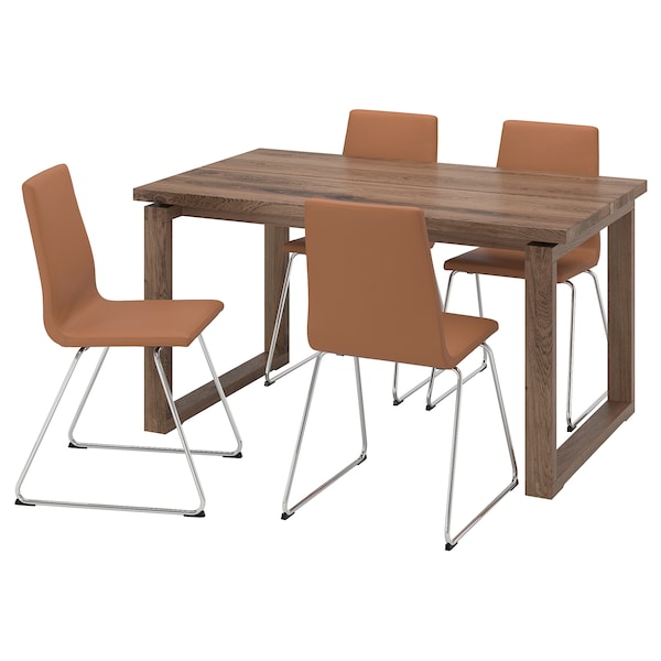 MÖRBYLÅNGA / LILLÅNÄS - Table and 4 chairs, Bomstad ochre brown stained oak veneer,140x85 cm