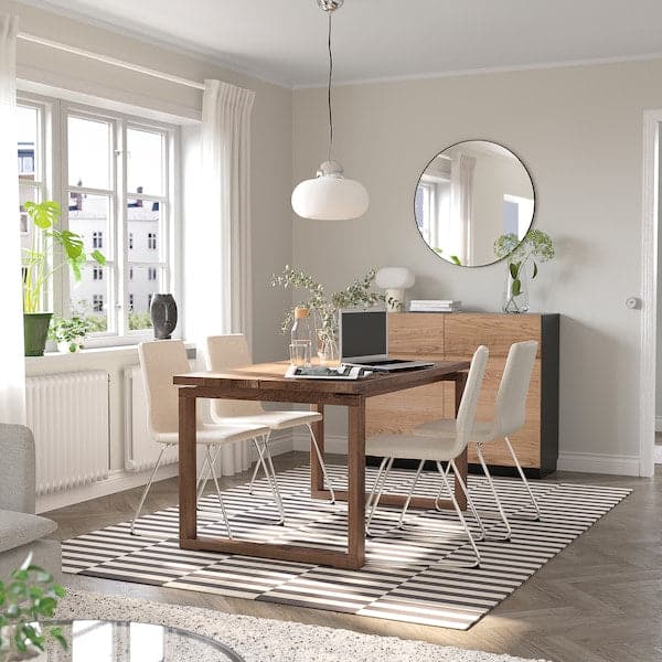 Ikea MÖRBYLÅNGA / LILLÅNÄS - Table and 4 chairs, stained oak veneer brown/chrome Gunnared beige, 140x85 cm