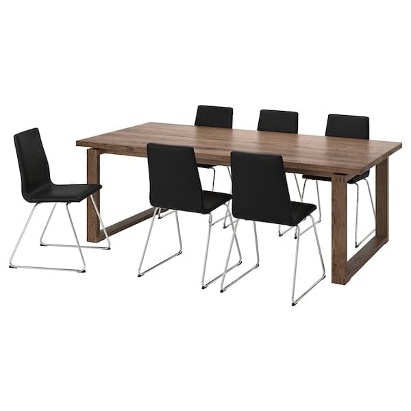 MÖRBYLÅNGA / LILLÅNÄS - Table and 6 chairs, stained oak veneer brown/chrome Bomstad black, 220x100 cm