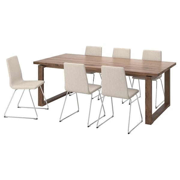 MÖRBYLÅNGA / LILLÅNÄS - Table and 6 chairs, stained oak veneer brown/chrome Gunnared beige, 220x100 cm