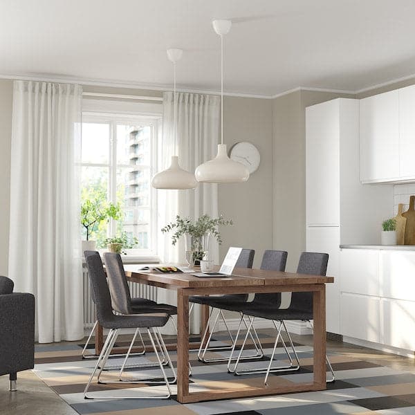 MÖRBYLÅNGA / LILLÅNÄS - Table and 6 chairs, stained oak veneer brown/chrome Gunnared dark grey, 220x100 cm - best price from Maltashopper.com 29495185