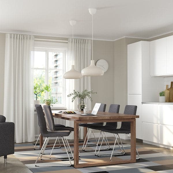 MÖRBYLÅNGA / LILLÅNÄS - Table and 6 chairs, stained oak veneer brown/chrome Gunnared dark grey, 220x100 cm
