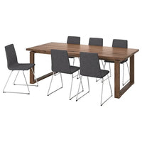 MÖRBYLÅNGA / LILLÅNÄS - Table and 6 chairs, stained oak veneer brown/chrome Gunnared dark grey, 220x100 cm - best price from Maltashopper.com 29495185