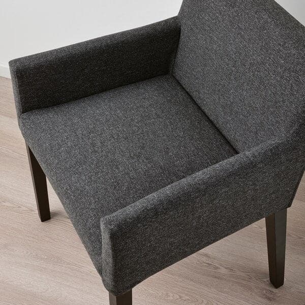 Ikea MÖRBYLÅNGA / MÅRENÄS - Table and 4 chairs with armrests, stained oak veneer brown/black Gunnared dark grey, , 145 cm