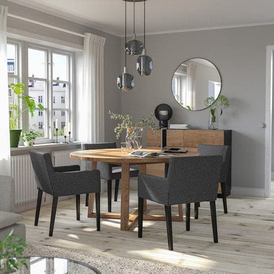 MÖRBYLÅNGA / MÅRENÄS - Table and 4 chairs with armrests, stained oak veneer brown/black Gunnared dark grey, , 145 cm - best price from Maltashopper.com 89520101