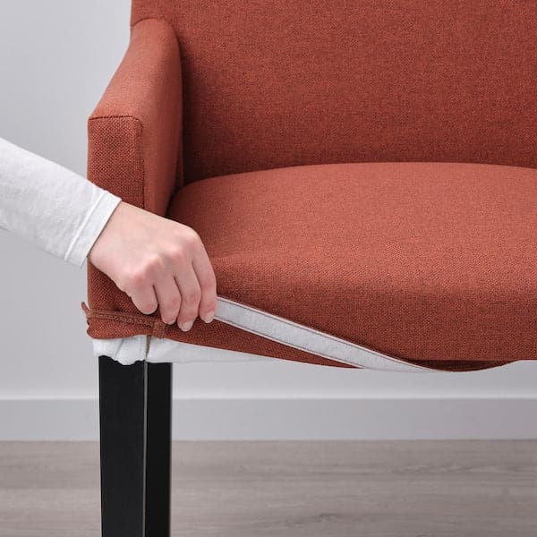 Ikea MÖRBYLÅNGA / MÅRENÄS - Table and 4 chairs with armrests, black/gunnared oak veneer, , 145 cm