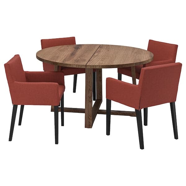 Ikea MÖRBYLÅNGA / MÅRENÄS - Table and 4 chairs with armrests, black/gunnared oak veneer, , 145 cm