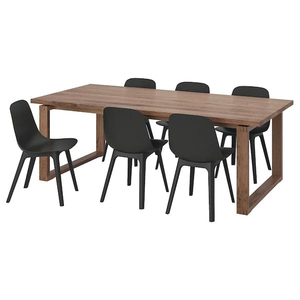 Ikea MÖRBYLÅNGA - Table and 6 chairs, oak veneer/anthracite, 220x100 cm