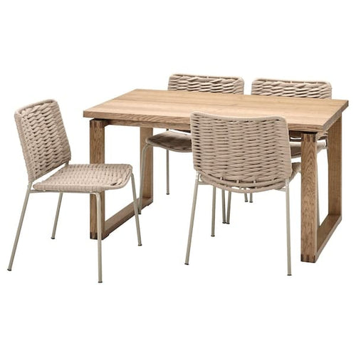 MÖRBYLÅNGA / TEGELÖN - Table and 4 chairs, oak veneer/beige beige, 140x85 cm