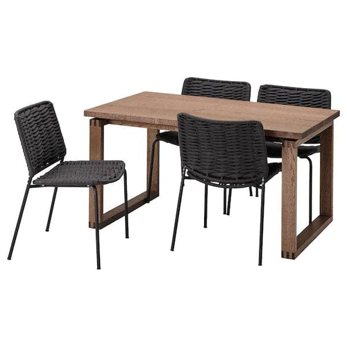 MÖRBYLÅNGA / TEGELÖN - Table and 4 chairs, oak veneer/dark grey black, 140x85 cm