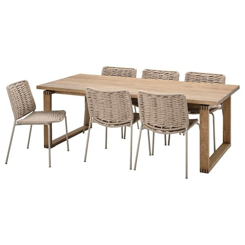 MÖRBYLÅNGA / TEGELÖN - Table and 6 chairs, oak veneer/beige beige, 220x100 cm