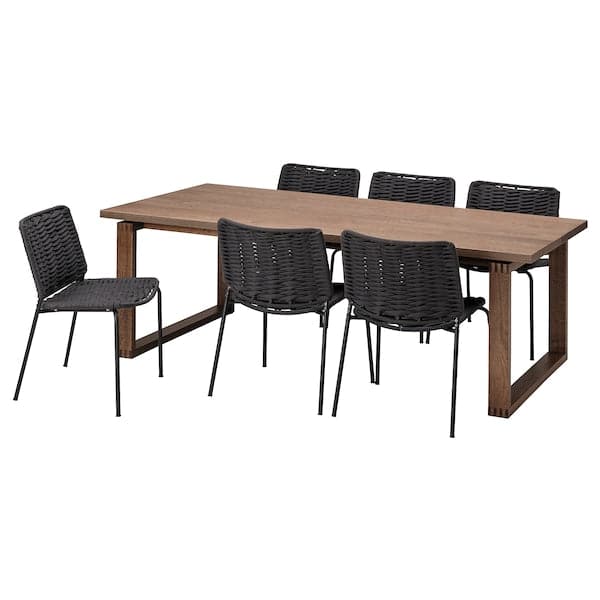 MÖRBYLÅNGA / TEGELÖN - Table and 6 chairs, oak veneer/dark grey black, 220x100 cm - best price from Maltashopper.com 39477483