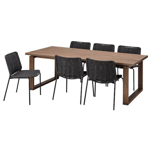 MÖRBYLÅNGA / TEGELÖN - Table and 6 chairs, oak veneer/dark grey black, 220x100 cm