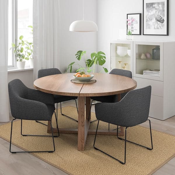 MÖRBYLÅNGA / TOSSBERG - Table and 4 chairs, stained oak veneer brown/metal grey, 145 cm