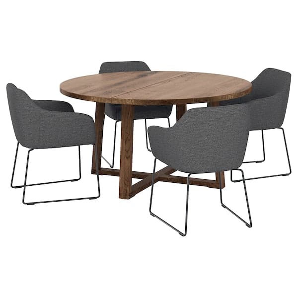 MÖRBYLÅNGA / TOSSBERG - Table and 4 chairs, stained oak veneer brown/metal grey, 145 cm