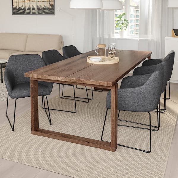 MÖRBYLÅNGA / TOSSBERG Table and 6 chairs with armrests - brown/gray biting oak veneer/gray metal 220x100 cm , 220x100 cm - best price from Maltashopper.com 79288032