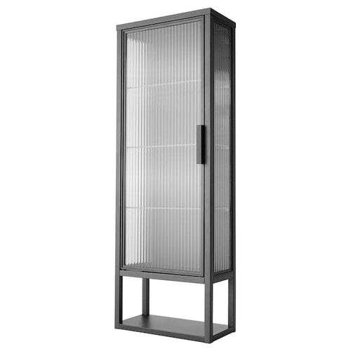 MOSSJÖN - Wall cabinet w shelves/glass door, anthracite, 36x18x102 cm