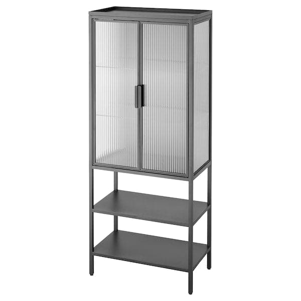 MOSSJÖN - Glass-door cabinet with 2 doors, anthracite, 60x34x146 cm