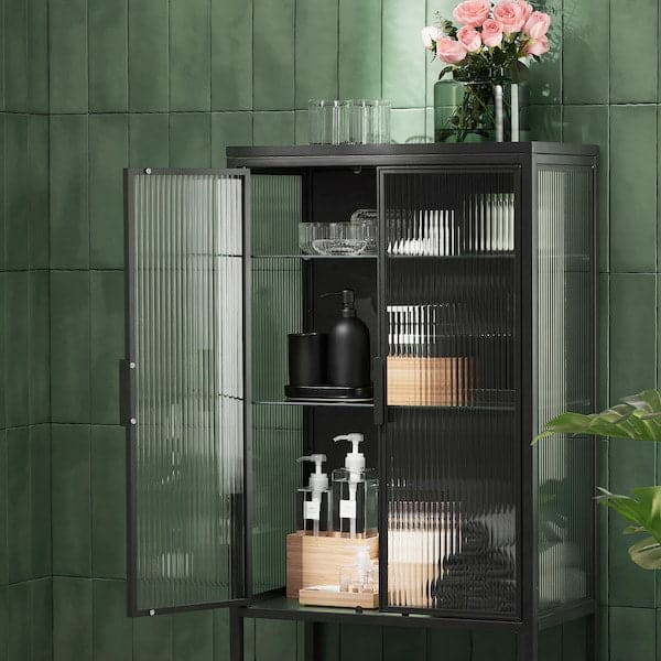 Ikea MOSSJÖN - Glass-door cabinet with 2 doors, anthracite, 60x34x146 cm