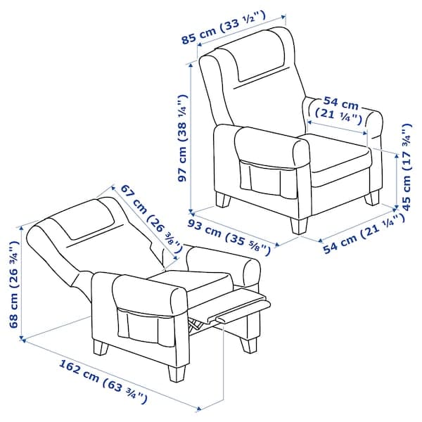 MUREN Reclining Chair - Dark Grey Remmarn - best price from Maltashopper.com 10438557
