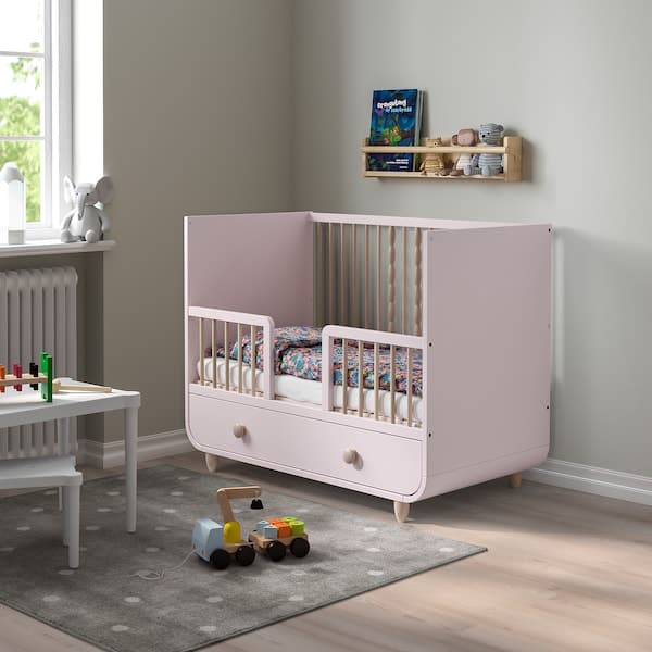 MYLLRA Cot with drawer - pale pink 60x120 cm - best price from Maltashopper.com 50462611
