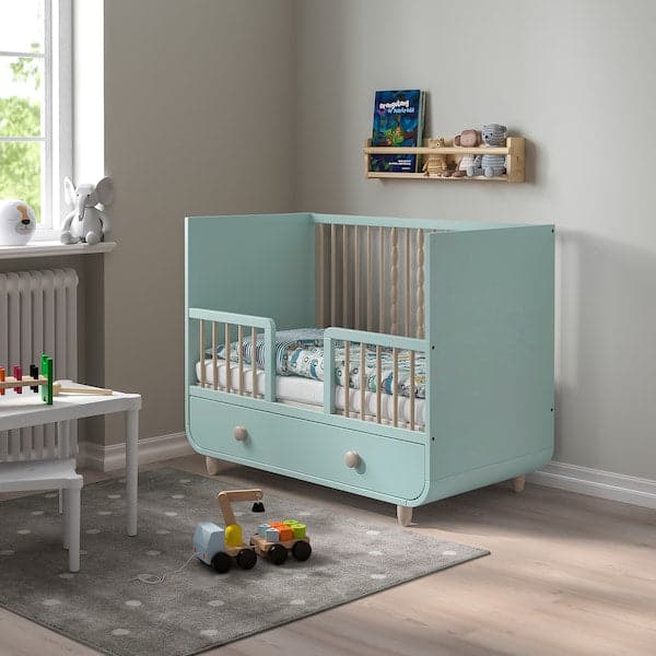 MYLLRA Cot with drawer - light turquoise 60x120 cm - best price from Maltashopper.com 80462619