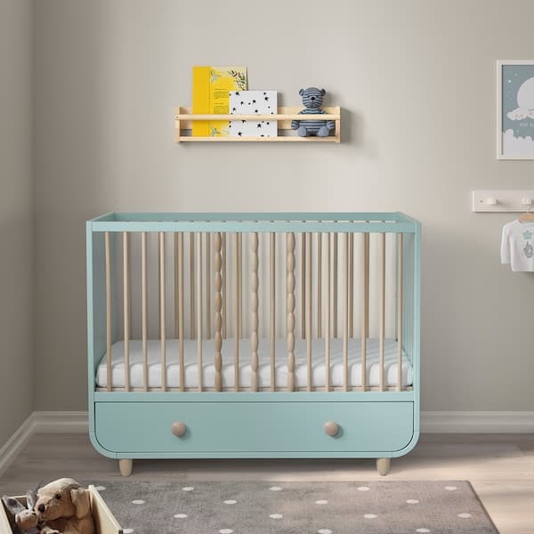 MYLLRA Cot with drawer - light turquoise 60x120 cm - best price from Maltashopper.com 80462619
