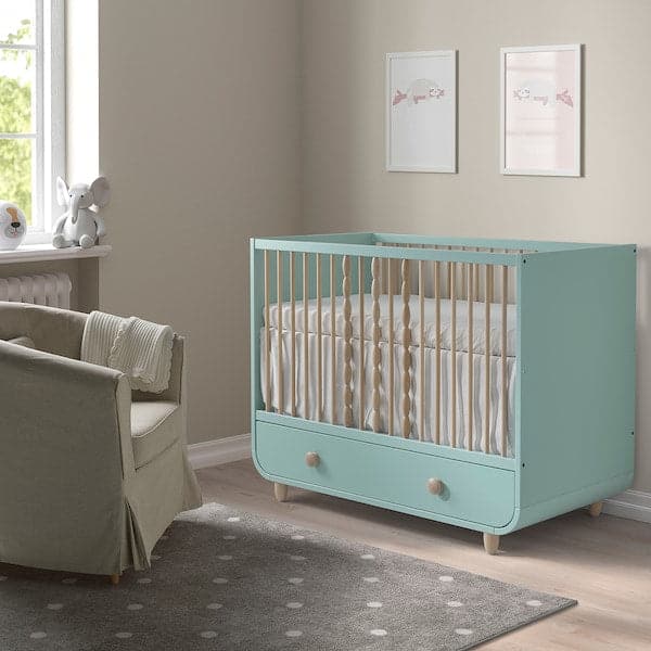 MYLLRA Cot with drawer - light turquoise 60x120 cm - best price from Maltashopper.com 80462619