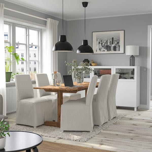 NACKANÄS / BERGMUND - Table and 6 chairs, acacia white/Kolboda beige/dark grey, 180 cm