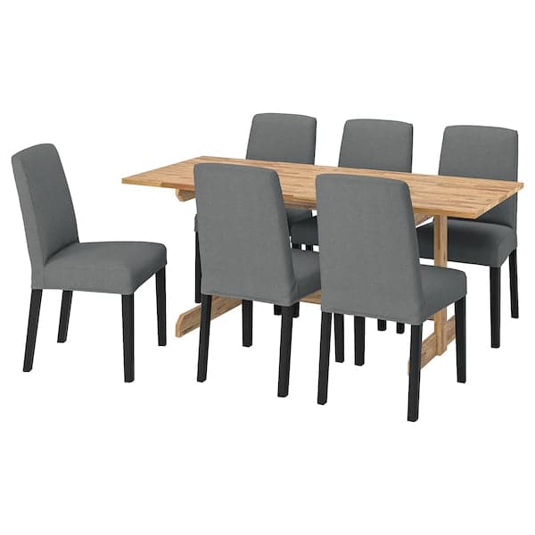 NACKANÄS / BERGMUND - Table and 6 chairs, acacia black/Nykvarn grey, 180 cm , 180 cm